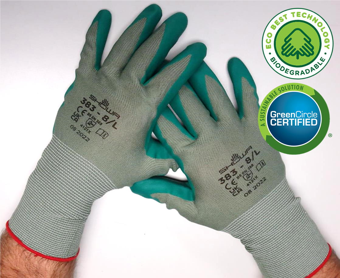 Showa® 383 Biodegradable Microporous EBT Nitrile Coated Multi-Purpose Work Gloves